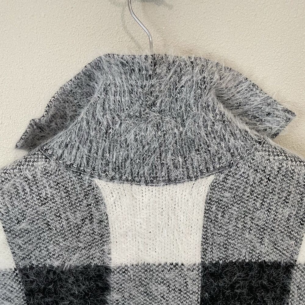 NEW Kut From The Kloth Open Front Cardigan Womens XS Buffalo Plaid Black White - Picture 8 of 12